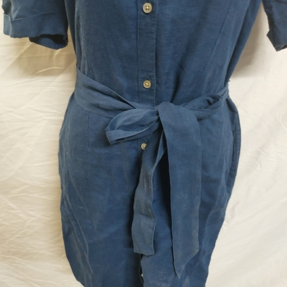 UNTUCKit her short sleeve navy 100% linen midi dress nancy button dress belt 2 - Picture 4 of 16